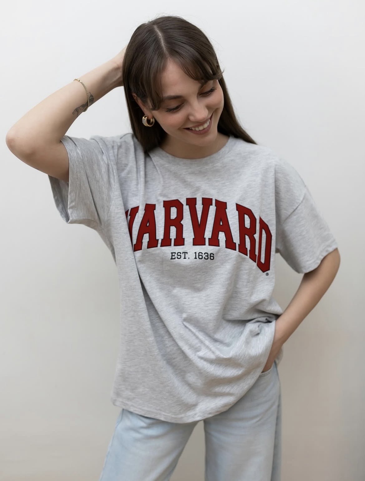 تیشرت طوسی harvard برند h&m